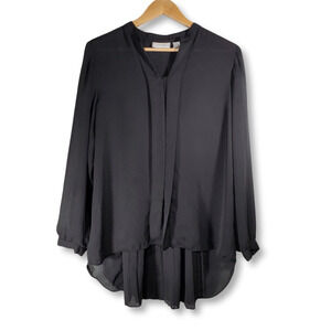 Chico's Pleated Back Button Front Blouse Black Size 0 / Small